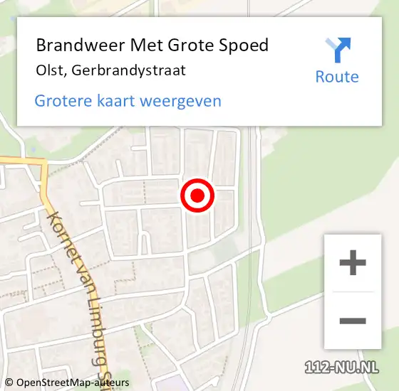 Locatie op kaart van de 112 melding: Brandweer Met Grote Spoed Naar Olst, Gerbrandystraat op 28 mei 2023 13:07