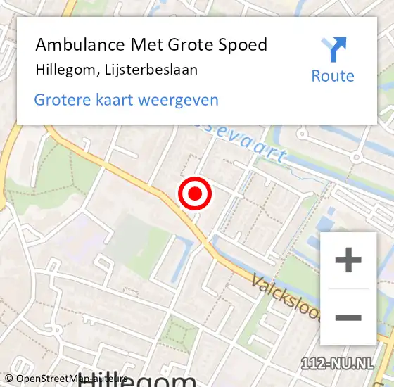 Locatie op kaart van de 112 melding: Ambulance Met Grote Spoed Naar Hillegom, Lijsterbeslaan op 28 mei 2023 13:17