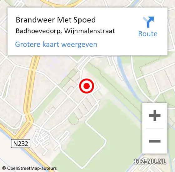 Locatie op kaart van de 112 melding: Brandweer Met Spoed Naar Badhoevedorp, Wijnmalenstraat op 28 mei 2023 13:23