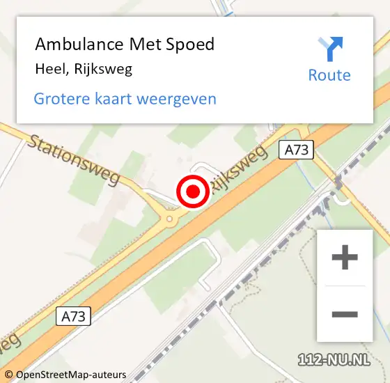 Locatie op kaart van de 112 melding: Ambulance Met Spoed Naar Heel, Rijksweg op 28 mei 2023 14:02