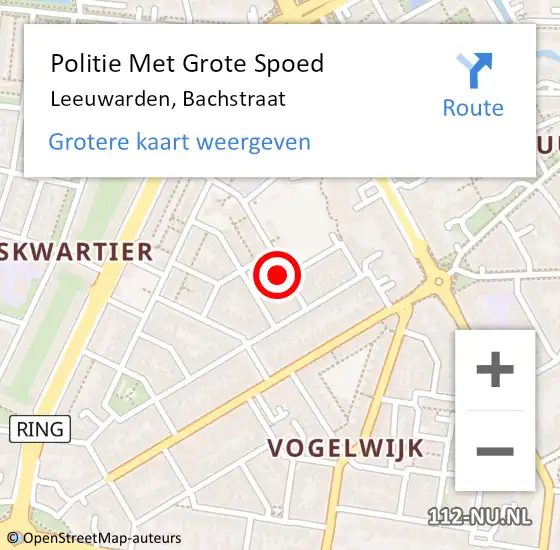 Locatie op kaart van de 112 melding: Politie Met Grote Spoed Naar Leeuwarden, Bachstraat op 28 mei 2023 14:14