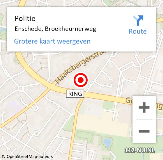 Locatie op kaart van de 112 melding: Politie Enschede, Broekheurnerweg op 28 mei 2023 14:19