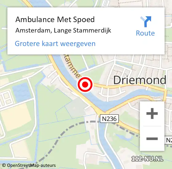 Locatie op kaart van de 112 melding: Ambulance Met Spoed Naar Amsterdam, Lange Stammerdijk op 28 mei 2023 14:26