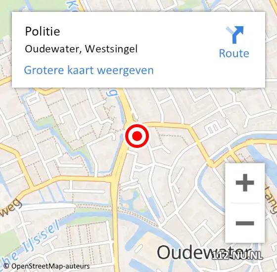 Locatie op kaart van de 112 melding: Politie Oudewater, Westsingel op 28 mei 2023 15:00