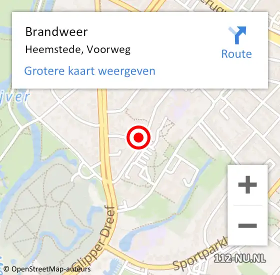 Locatie op kaart van de 112 melding: Brandweer Heemstede, Voorweg op 28 mei 2023 15:11