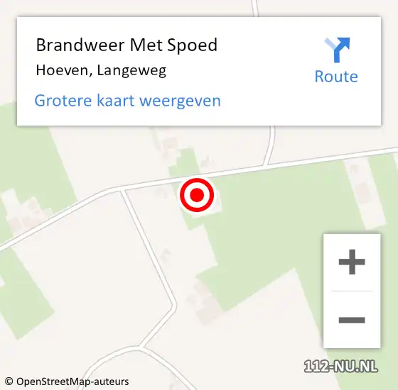 Locatie op kaart van de 112 melding: Brandweer Met Spoed Naar Hoeven, Langeweg op 28 mei 2023 15:45