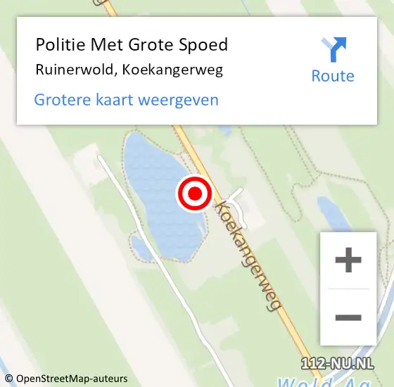Locatie op kaart van de 112 melding: Politie Met Grote Spoed Naar Ruinerwold, Koekangerweg op 28 mei 2023 16:19