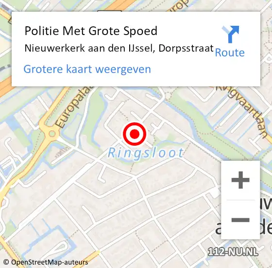 Locatie op kaart van de 112 melding: Politie Met Grote Spoed Naar Nieuwerkerk aan den IJssel, Dorpsstraat op 28 mei 2023 16:29