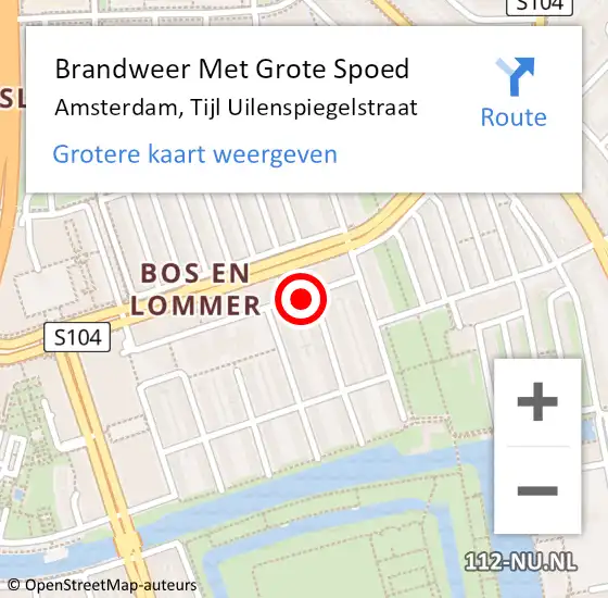 Locatie op kaart van de 112 melding: Brandweer Met Grote Spoed Naar Amsterdam, Tijl Uilenspiegelstraat op 28 mei 2023 16:41