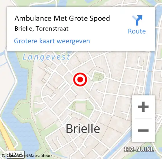 Locatie op kaart van de 112 melding: Ambulance Met Grote Spoed Naar Brielle, Torenstraat op 28 mei 2023 16:48