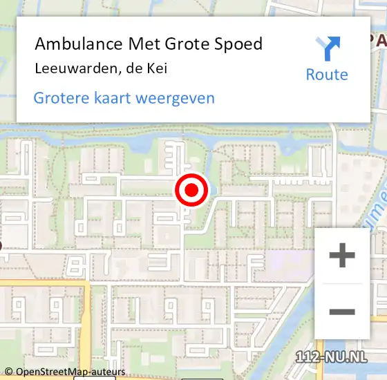 Locatie op kaart van de 112 melding: Ambulance Met Grote Spoed Naar Leeuwarden, de Kei op 28 mei 2023 16:48