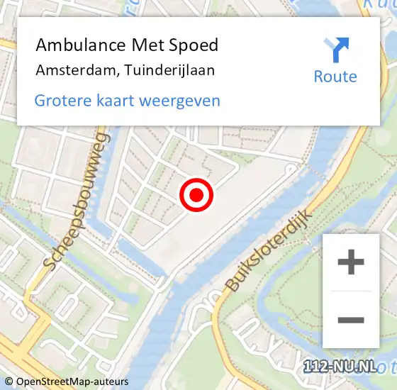 Locatie op kaart van de 112 melding: Ambulance Met Spoed Naar Amsterdam, Tuinderijlaan op 28 mei 2023 17:14