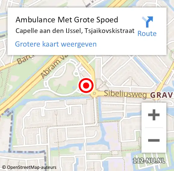 Locatie op kaart van de 112 melding: Ambulance Met Grote Spoed Naar Capelle aan den IJssel, Tsjaikovskistraat op 28 mei 2023 17:40