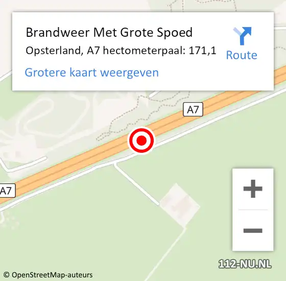 Locatie op kaart van de 112 melding: Brandweer Met Grote Spoed Naar Opsterland, A7 hectometerpaal: 171,1 op 28 mei 2023 17:48