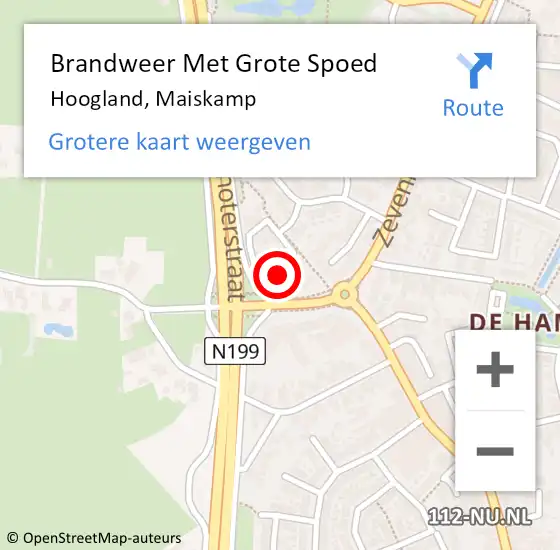 Locatie op kaart van de 112 melding: Brandweer Met Grote Spoed Naar Hoogland, Maiskamp op 28 mei 2023 17:51