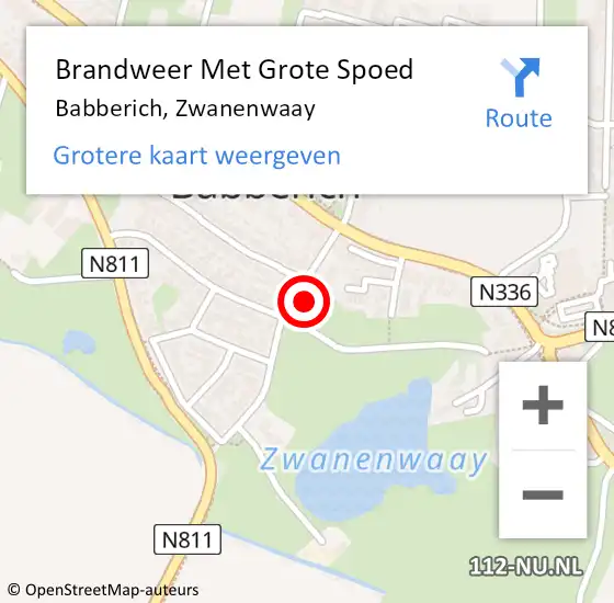 Locatie op kaart van de 112 melding: Brandweer Met Grote Spoed Naar Babberich, Zwanenwaay op 28 mei 2023 18:10