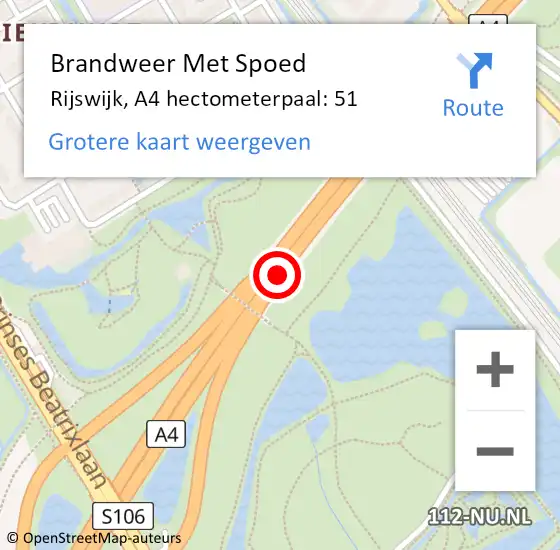 Locatie op kaart van de 112 melding: Brandweer Met Spoed Naar Rijswijk, A4 hectometerpaal: 51 op 28 mei 2023 18:54