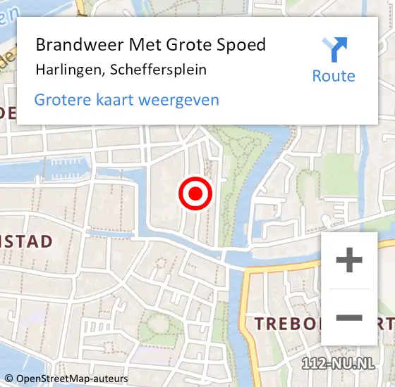 Locatie op kaart van de 112 melding: Brandweer Met Grote Spoed Naar Harlingen, Scheffersplein op 28 mei 2023 19:15