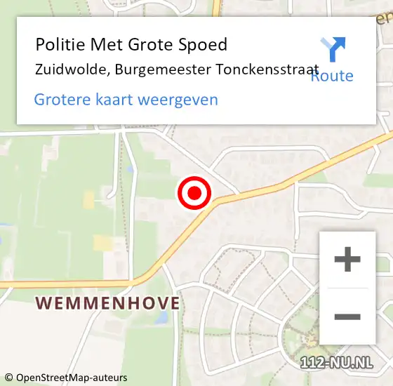 Locatie op kaart van de 112 melding: Politie Met Grote Spoed Naar Zuidwolde, Burgemeester Tonckensstraat op 28 mei 2023 19:15