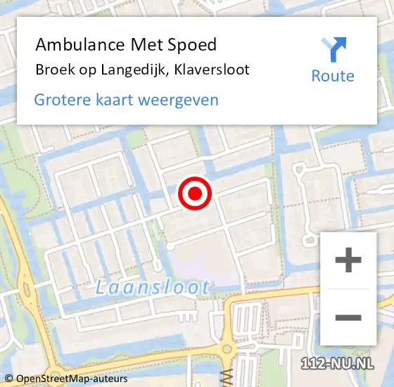 Locatie op kaart van de 112 melding: Ambulance Met Spoed Naar Broek op Langedijk, Klaversloot op 28 mei 2023 19:31