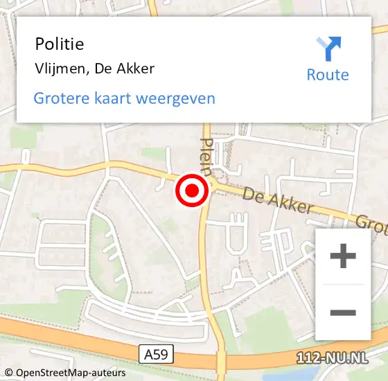 Locatie op kaart van de 112 melding: Politie Vlijmen, De Akker op 28 mei 2023 19:32