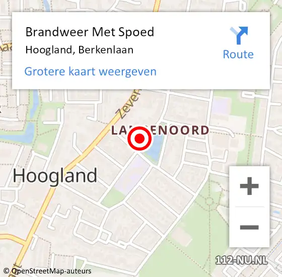 Locatie op kaart van de 112 melding: Brandweer Met Spoed Naar Hoogland, Berkenlaan op 28 mei 2023 19:51