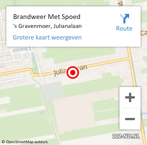 Locatie op kaart van de 112 melding: Brandweer Met Spoed Naar 's Gravenmoer, Julianalaan op 28 mei 2023 19:52