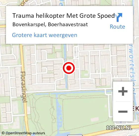 Locatie op kaart van de 112 melding: Trauma helikopter Met Grote Spoed Naar Bovenkarspel, Boerhaavestraat op 28 mei 2023 20:01