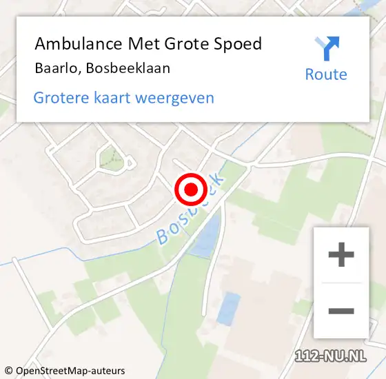 Locatie op kaart van de 112 melding: Ambulance Met Grote Spoed Naar Baarlo, Bosbeeklaan op 27 augustus 2014 05:17