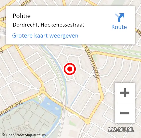 Locatie op kaart van de 112 melding: Politie Dordrecht, Hoekenessestraat op 28 mei 2023 20:09