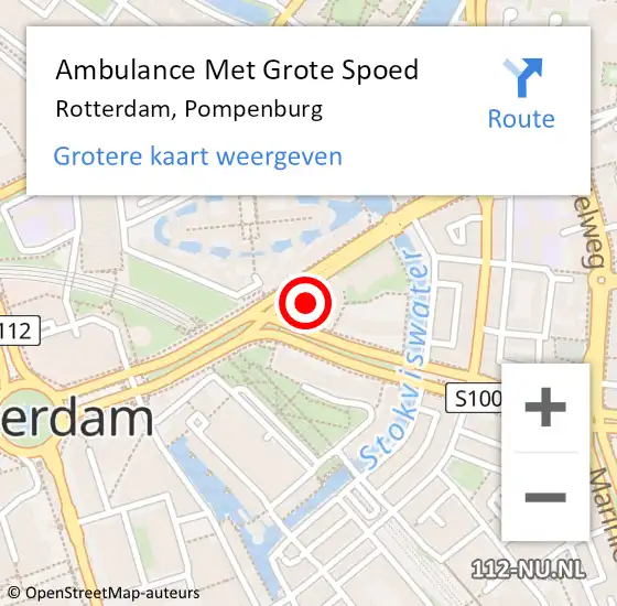 Locatie op kaart van de 112 melding: Ambulance Met Grote Spoed Naar Rotterdam, Pompenburg op 28 mei 2023 20:12