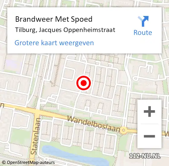 Locatie op kaart van de 112 melding: Brandweer Met Spoed Naar Tilburg, Jacques Oppenheimstraat op 28 mei 2023 21:05