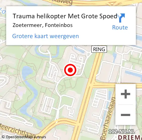 Locatie op kaart van de 112 melding: Trauma helikopter Met Grote Spoed Naar Zoetermeer, Fonteinbos op 28 mei 2023 21:14