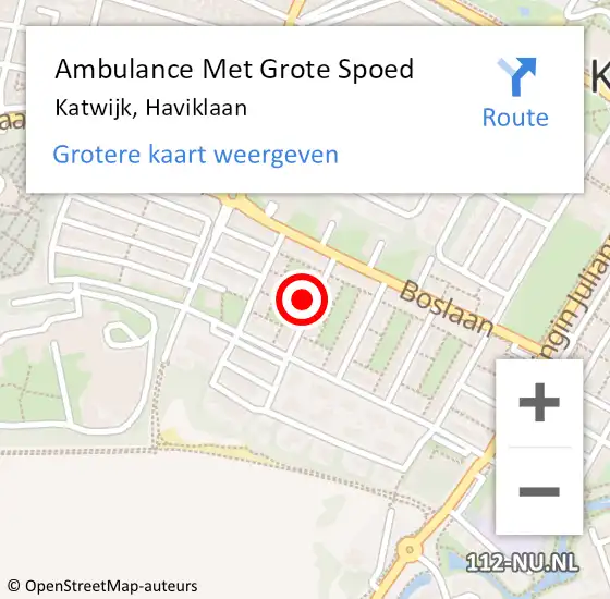 Locatie op kaart van de 112 melding: Ambulance Met Grote Spoed Naar Katwijk, Haviklaan op 28 mei 2023 21:17