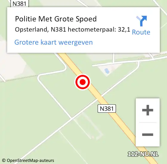 Locatie op kaart van de 112 melding: Politie Met Grote Spoed Naar Opsterland, N381 hectometerpaal: 32,1 op 28 mei 2023 21:31