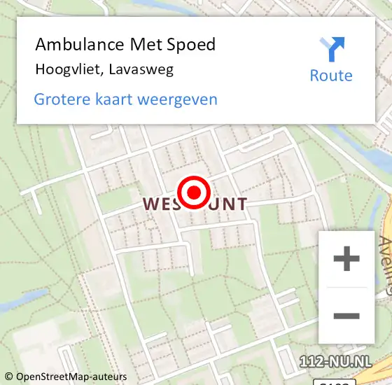 Locatie op kaart van de 112 melding: Ambulance Met Spoed Naar Hoogvliet, Lavasweg op 28 mei 2023 21:31
