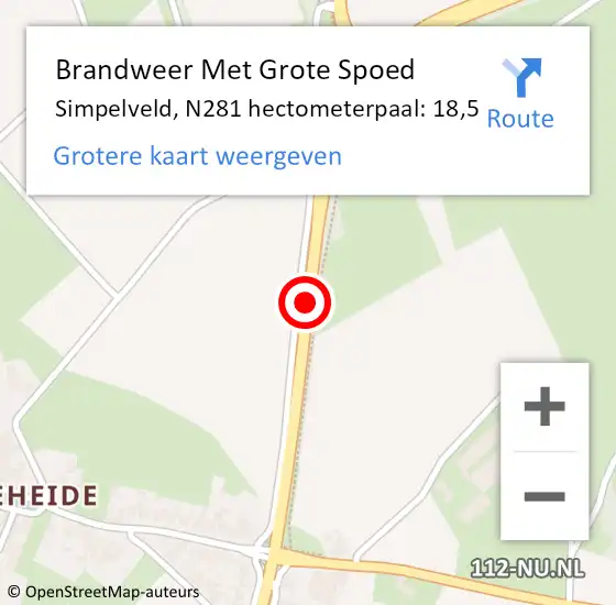 Locatie op kaart van de 112 melding: Brandweer Met Grote Spoed Naar Simpelveld, N281 hectometerpaal: 18,5 op 28 mei 2023 21:42