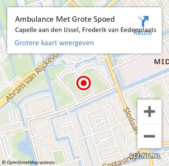 Locatie op kaart van de 112 melding: Ambulance Met Grote Spoed Naar Capelle aan den IJssel, Frederik van Eedenplaats op 28 mei 2023 21:47