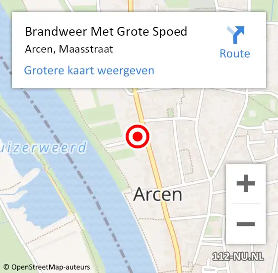 Locatie op kaart van de 112 melding: Brandweer Met Grote Spoed Naar Arcen, Maasstraat op 28 mei 2023 22:03