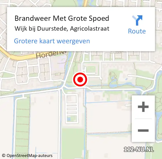 Locatie op kaart van de 112 melding: Brandweer Met Grote Spoed Naar Wijk bij Duurstede, Agricolastraat op 28 mei 2023 22:24