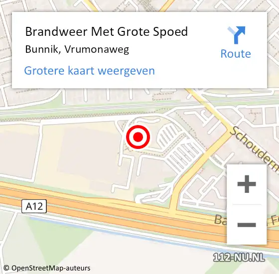 Locatie op kaart van de 112 melding: Brandweer Met Grote Spoed Naar Bunnik, Vrumonaweg op 27 augustus 2014 06:07