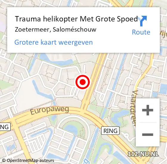 Locatie op kaart van de 112 melding: Trauma helikopter Met Grote Spoed Naar Zoetermeer, Saloméschouw op 28 mei 2023 22:34