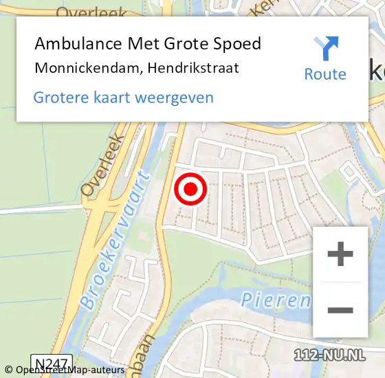 Locatie op kaart van de 112 melding: Ambulance Met Grote Spoed Naar Monnickendam, Hendrikstraat op 28 mei 2023 23:28