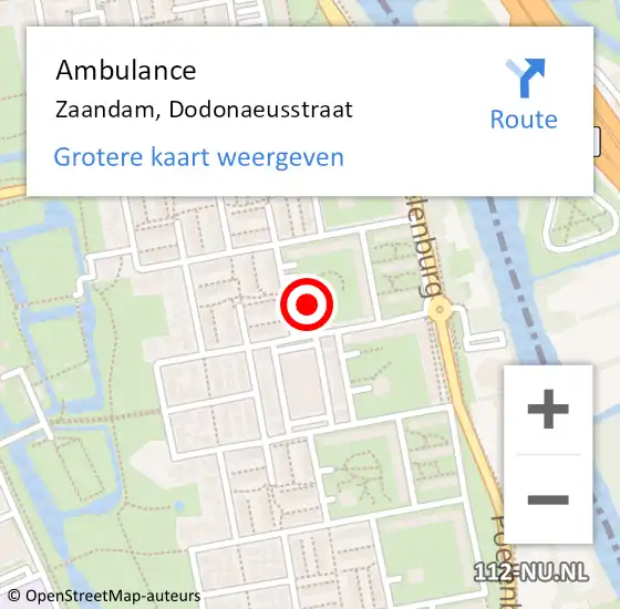 Locatie op kaart van de 112 melding: Ambulance Zaandam, Dodonaeusstraat op 28 mei 2023 23:32