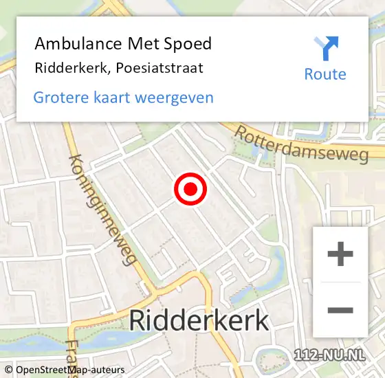 Locatie op kaart van de 112 melding: Ambulance Met Spoed Naar Ridderkerk, Poesiatstraat op 29 mei 2023 00:20
