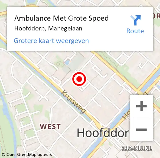 Locatie op kaart van de 112 melding: Ambulance Met Grote Spoed Naar Hoofddorp, Manegelaan op 29 mei 2023 00:45