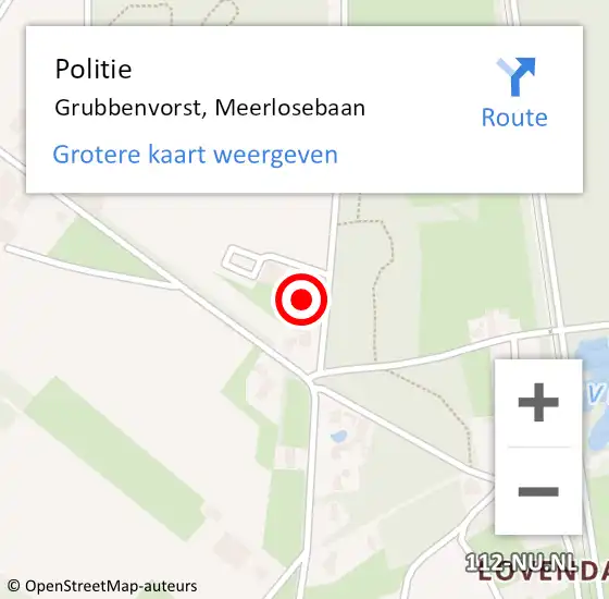 Locatie op kaart van de 112 melding: Politie Grubbenvorst, Meerlosebaan op 29 mei 2023 00:52