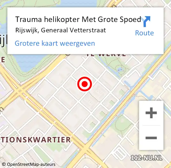 Locatie op kaart van de 112 melding: Trauma helikopter Met Grote Spoed Naar Rijswijk, Generaal Vetterstraat op 29 mei 2023 01:17