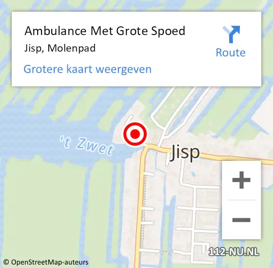 Locatie op kaart van de 112 melding: Ambulance Met Grote Spoed Naar Jisp, Molenpad op 29 mei 2023 02:42