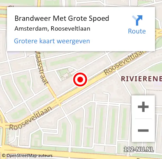 Locatie op kaart van de 112 melding: Brandweer Met Grote Spoed Naar Amsterdam, Rooseveltlaan op 29 mei 2023 03:50